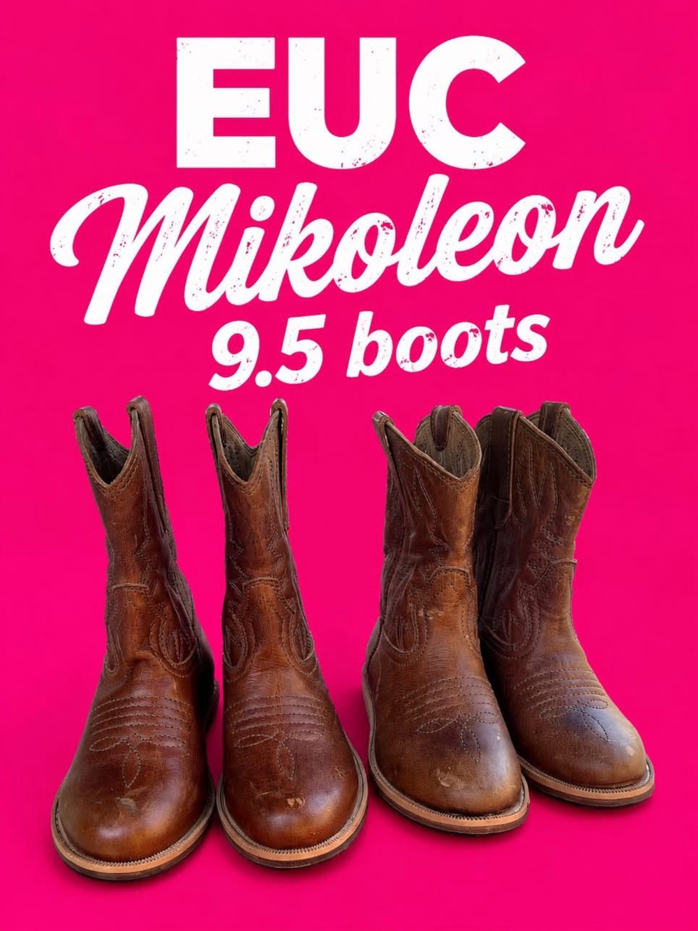 Mikoleon Kids' Brown Leather Western Boots - Size 9.5